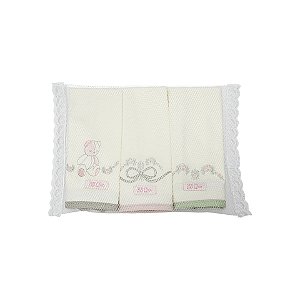 Kit 3 Babinhas Malha Dupla com Porta Chupeta Laço Rosê