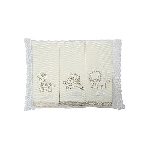 Kit 3 Babinhas Malha Dupla com Porta Chupeta Safari Caqui