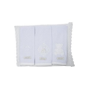 Kit 3 Babinhas Malha Dupla com Porta Chupeta Ursinho Branco