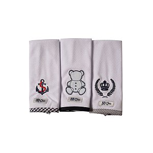 Kit 3 Babinhas Malha Dupla com Porta Chupeta Urso Azul Marinho