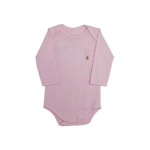 Body Pingente Ursinho Manga Longa Rosa Bebê