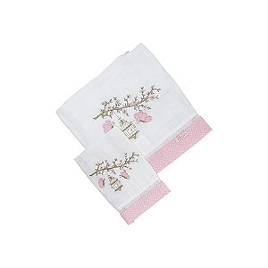 Conjunto 2 Fraldas Bordado Borboleta Poá Rosa
