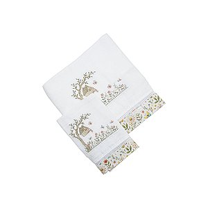 Conjunto 2 Fraldas Bordado Jardim Floral