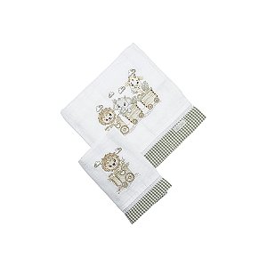 Conjunto 2 Fraldas Bordado Leão Xadrez Verde