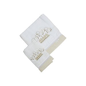 Conjunto 2 Fraldas Bordado Ovelha Linho