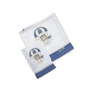 Conjunto 2 Fraldas Bordado Urso Poá Azul