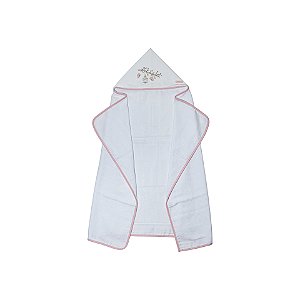 Toalha de Banho Fralda com Capuz Bordado Borboleta Poá Rosa