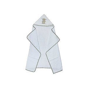 Toalha de Banho Fralda com Capuz Bordado Leão Xadrez Verde