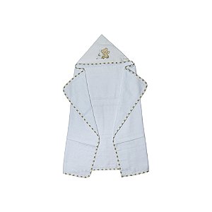 Toalha de Banho Fralda com Capuz Bordado Urso Listrado Bege