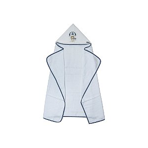 Toalha de Banho Fralda com Capuz Bordado Urso Poá Azul