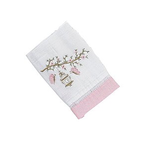 Toalha de Boca Bordado Borboleta Poá Rosa