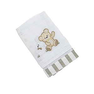 Toalha de Boca Bordado Urso Listrado Bege