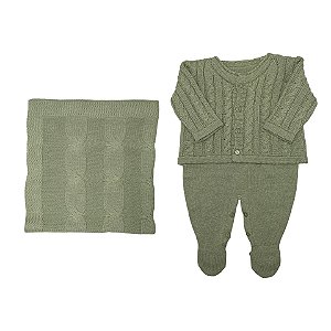 Saída de Maternidade 3 Peças Tricot Verde Mescla