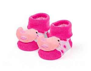 Meia Sapatinho Antiderrapante com Passarinho Rosa