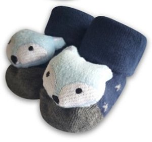 Meia Sapatinho Antiderrapante com Raposinha Azul