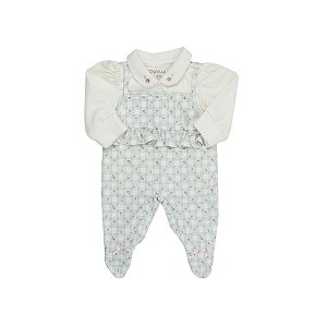 Macacão Picnic Floral Xadrez Bege