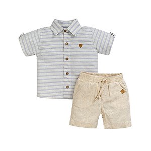 Conjunto Camisa Manga Curta Listrada com Bermuda Linho