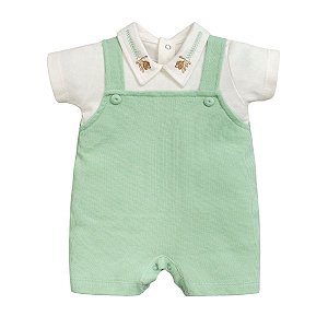 Macacão Curto Bordado Malha Tricot Leão Verde