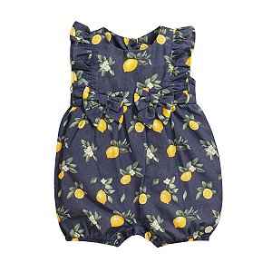 Macacão Curto Maquinetado Limões Azul Marinho