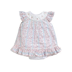 Vestido com Body Embutido Curto Maquinetado Floral