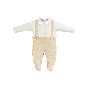 Macacão Longo Malha Tricot Bege