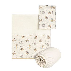 Jogo Lençol Berço 3 Peças Estampado Avião Bege