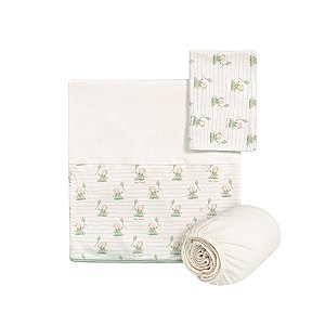 Jogo Lençol Berço 3 Peças Estampado Urso Verde