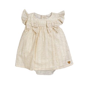 Vestido com Body Embutido Maquinetado Off White