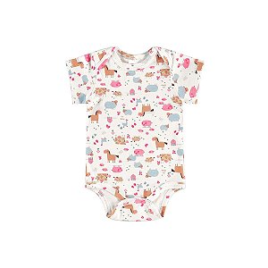 Body Manga Curta Suedine Fazendinha Branco