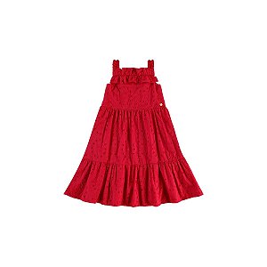 Vestido Alça em Laise e Meia Malha Vermelho