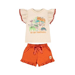 Conjunto Blusa Meia Malha Bege e Short Moletom