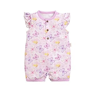 Macacão Curto Estampado  Borboleta Suedine Lilás