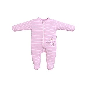 Macacão Longo Zíper Bordado Listrado Suedine Lilás