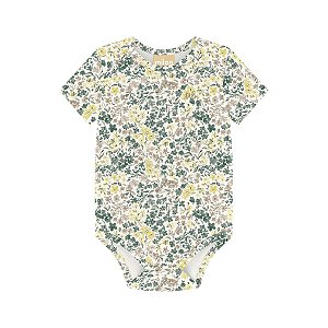 Body Manga Curta Cotton Floral Verde