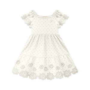 Vestido Cotton Floral Bolinha Off White