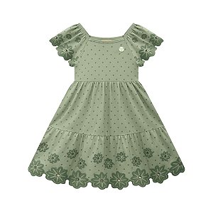Vestido Cotton Floral Bolinha Verde