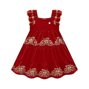 Vestido Alça Cotton Floral Vermelho
