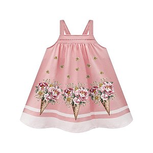 Vestido Cotton Sorvete Flores Rosa