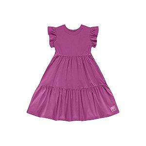 Vestido Manga Curta Meia Malha Lilas Neon