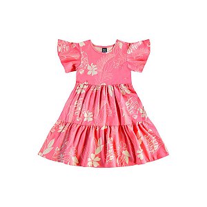 Vestido Manga Curta Cotton Floral Rosa