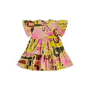 Vestido em Meia Malha Estampa Safari