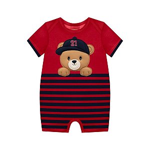 Macaquinho Meia Malha Ursinho Listrado Vermelho