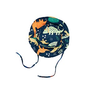 Chapéu de Praia Proteção UV Estampado Dino Azul Marinho