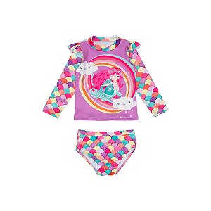 Conjunto Manga Longa Proteção UV Sereia Lilás