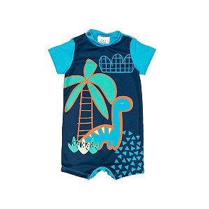 Macaquinho Manga Curta Proteção UV Dino Azul Marinho