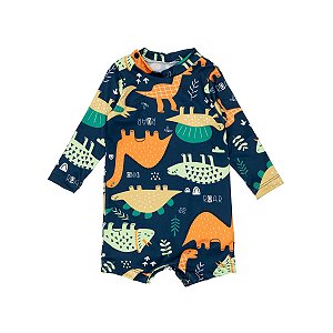 Macaquinho Manga Longa Proteção UV Dino Azul Marinho