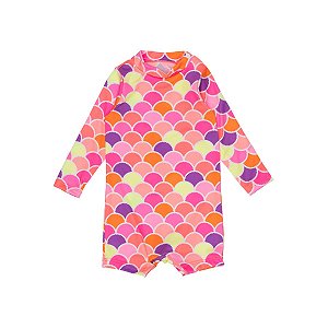Macaquinho Manga Longa Proteção UV Neon Sereia Rosa