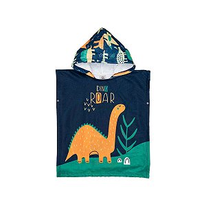 Roupão Poncho Atoalhado Algodão 1 a 3 anos Dino Azul Marinho