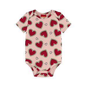 Body Manga Curta Coração Melancia Vermelho