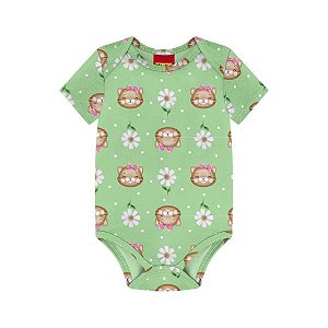 Body Manga Curta Gatinha Verde
